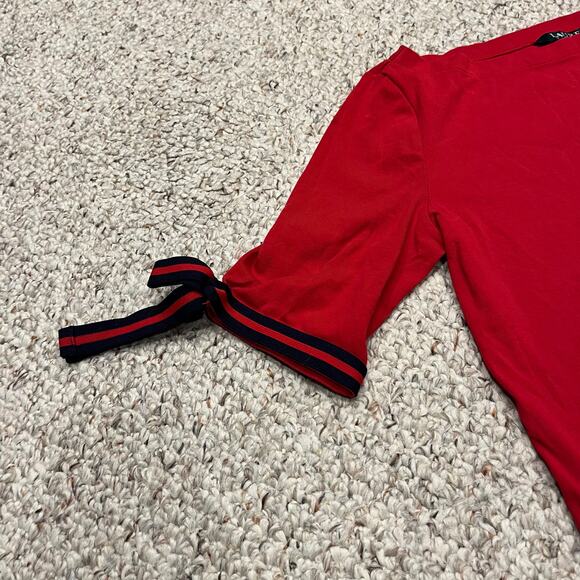 Lauren Ralph Lauren Bow Detail Short Sleeve Tee Sz M Red Christmas Preppy - Picture 4 of 6